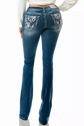 Paisley Embroidery  Mid Rise Bootcut Jeans