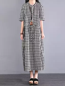 Plus Size Women Casual Plaid Summer Cotton Linen Dress SC1061