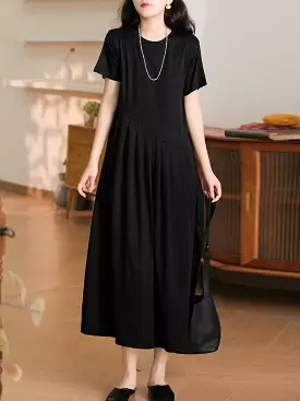 Plus Size Women Summer Solid Casual Cotton Dress PA1012