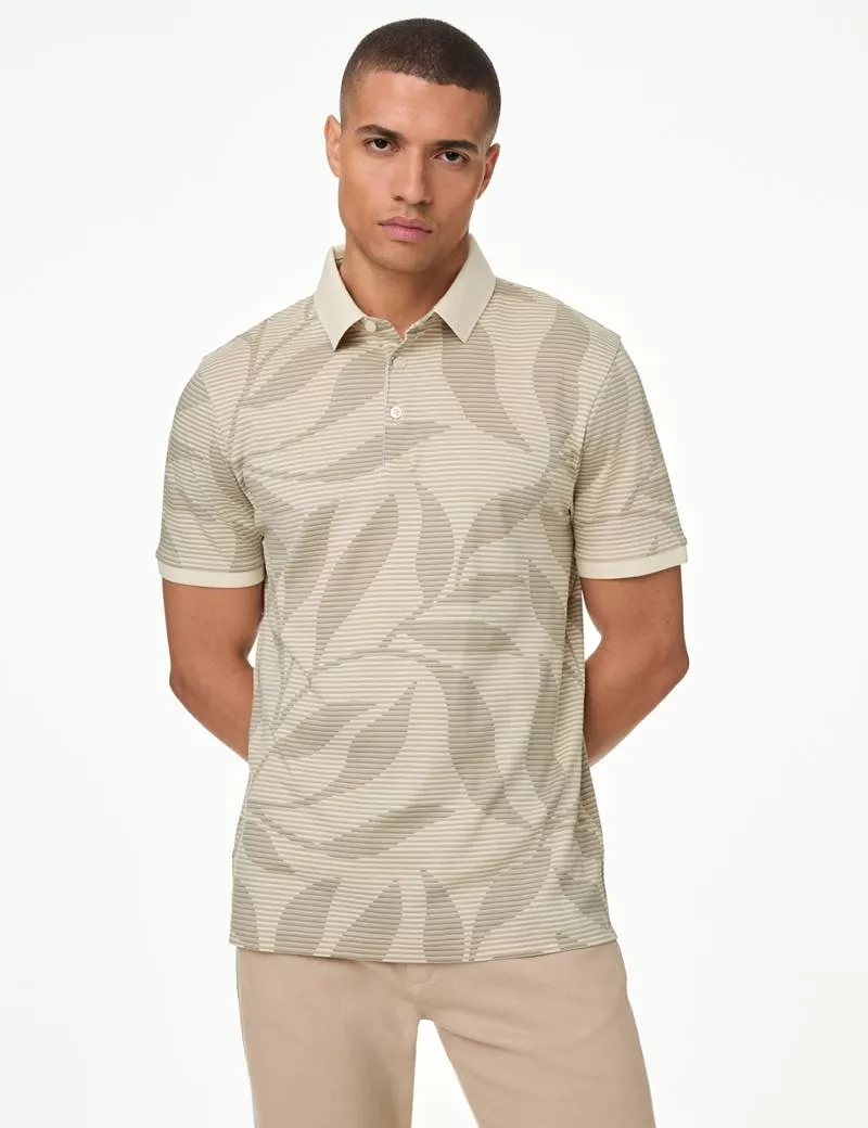 Pure Cotton Leaf Print Polo Shirt