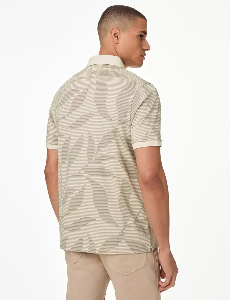 Pure Cotton Leaf Print Polo Shirt