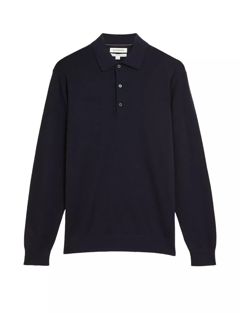 Pure Extra Fine Merino Wool Knitted Polo Shirt