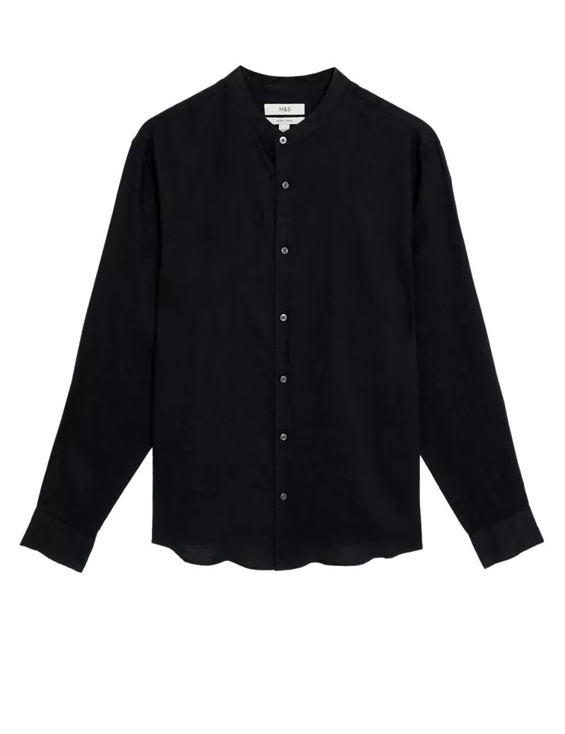 Pure Linen Grandad Collar Shirt