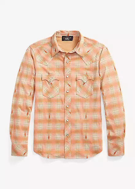 RRL Slim Fit Plaid Jersey Western Shirt