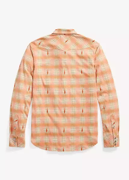 RRL Slim Fit Plaid Jersey Western Shirt