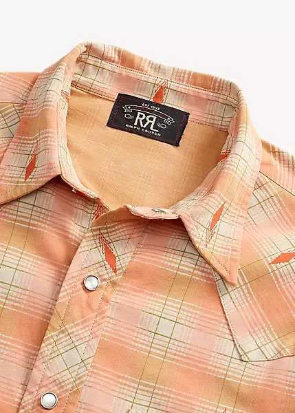 RRL Slim Fit Plaid Jersey Western Shirt