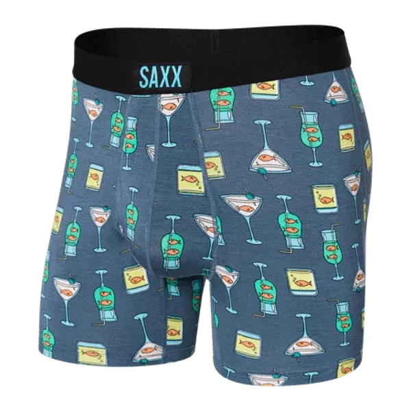 SAXX Men's Ultra Boxer Brief Underwear - Nautical Nightcap Blue