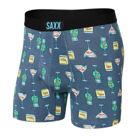 SAXX Men's Ultra Boxer Brief Underwear - Nautical Nightcap Blue