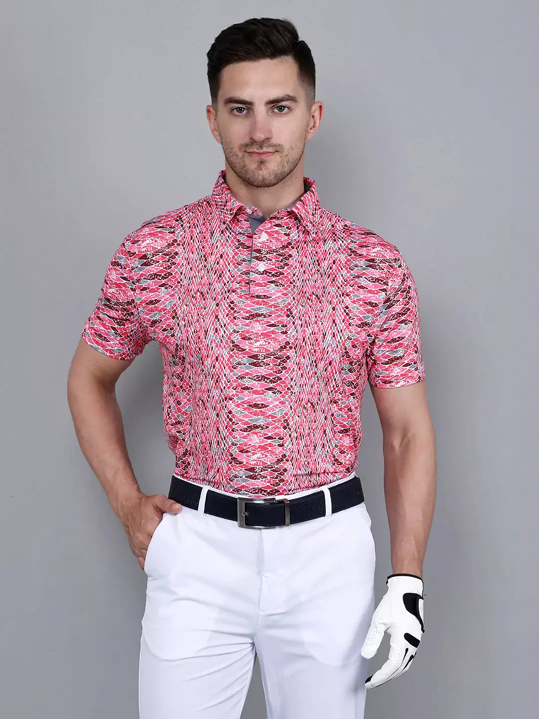 SIDUS Dark Pink Printed Golf Polo T Shirt