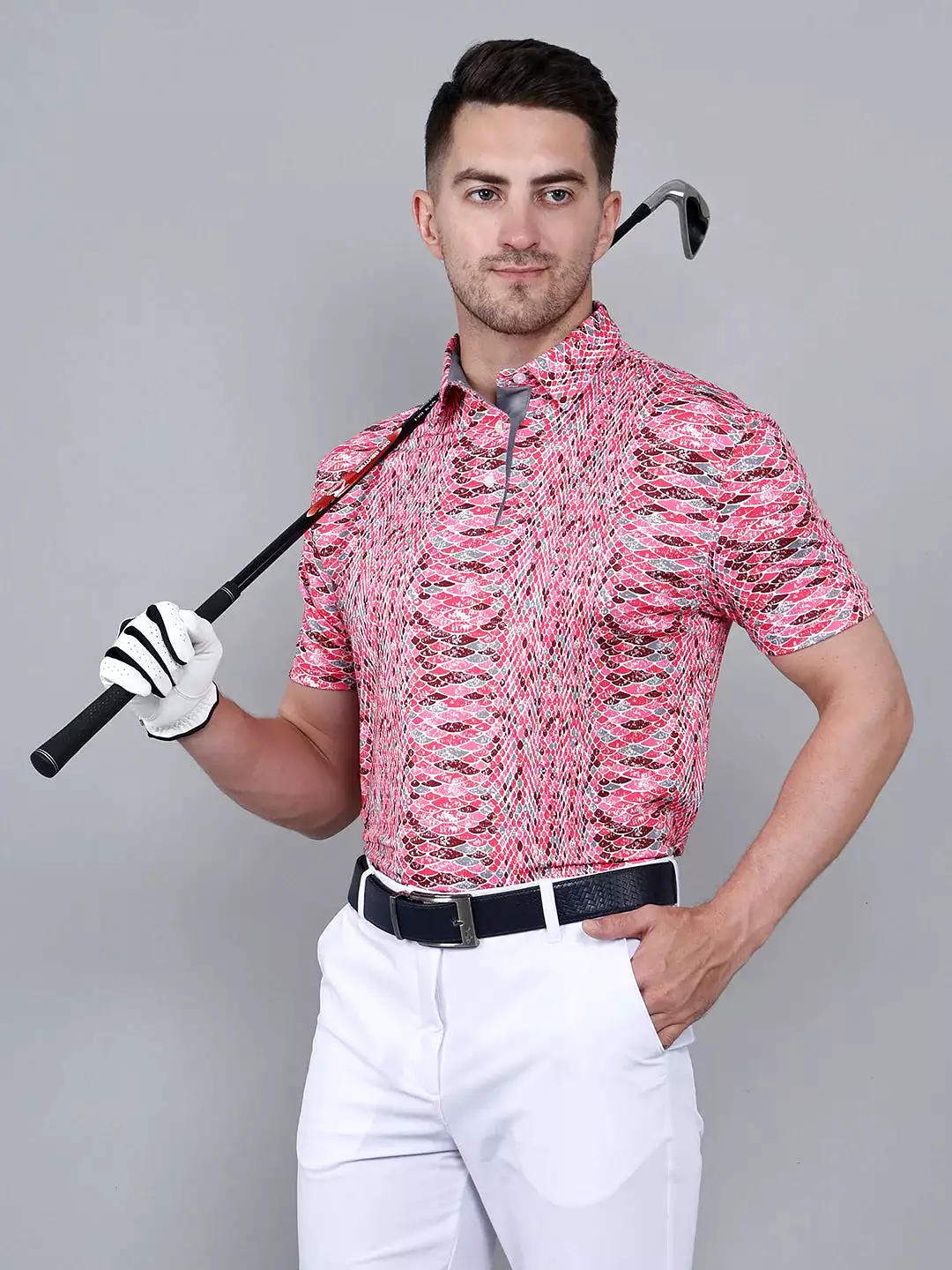 SIDUS Dark Pink Printed Golf Polo T Shirt