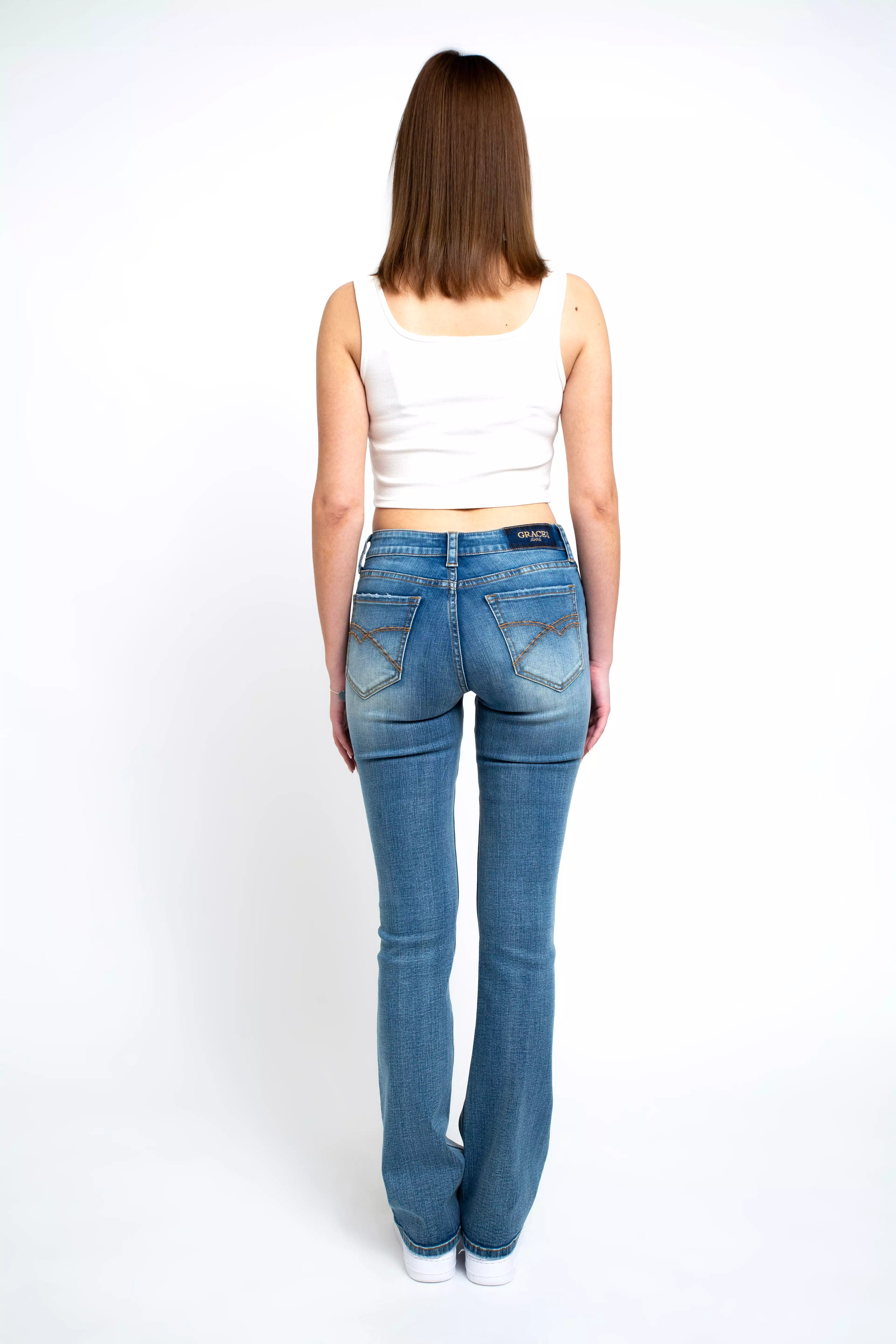 Simple Stitches Detail Light Blue Wash Mid Rise Bootcut Jeans