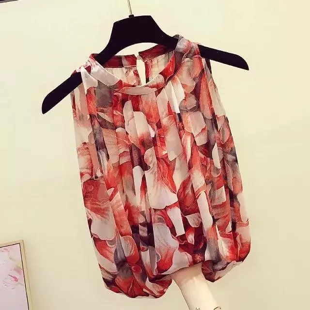 Sleeveless Chiffon Floral Top