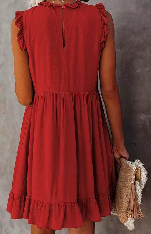 Sleeveless Halter Neck Ruffle Dress