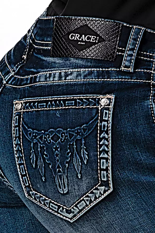 Steer Head 3D Detail Mid Rise Flare Jeans