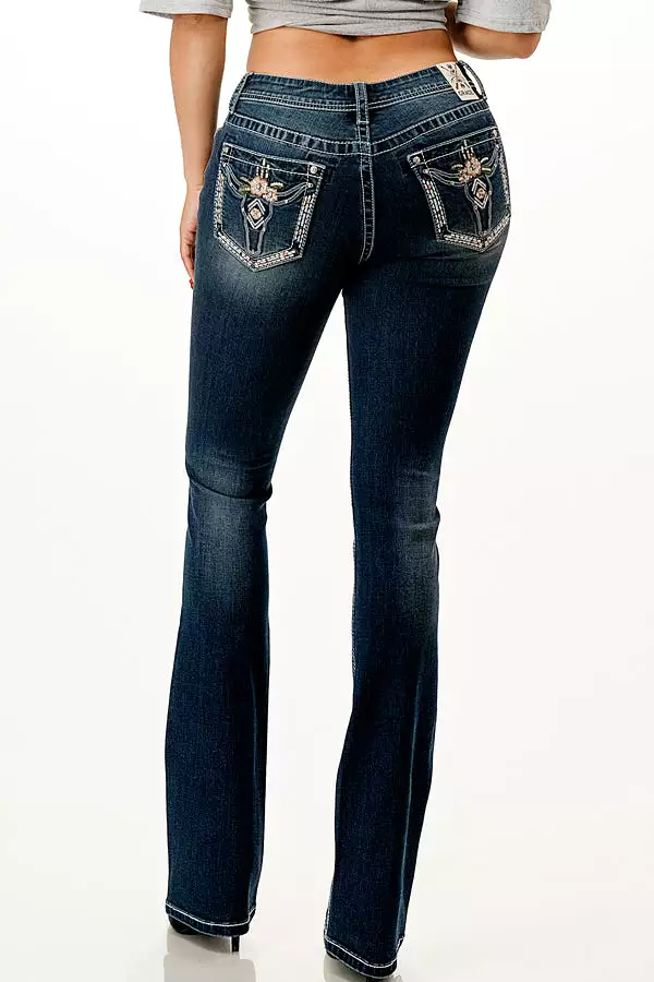 Steer Head Embellished Mid Rise Bootcut Jeans