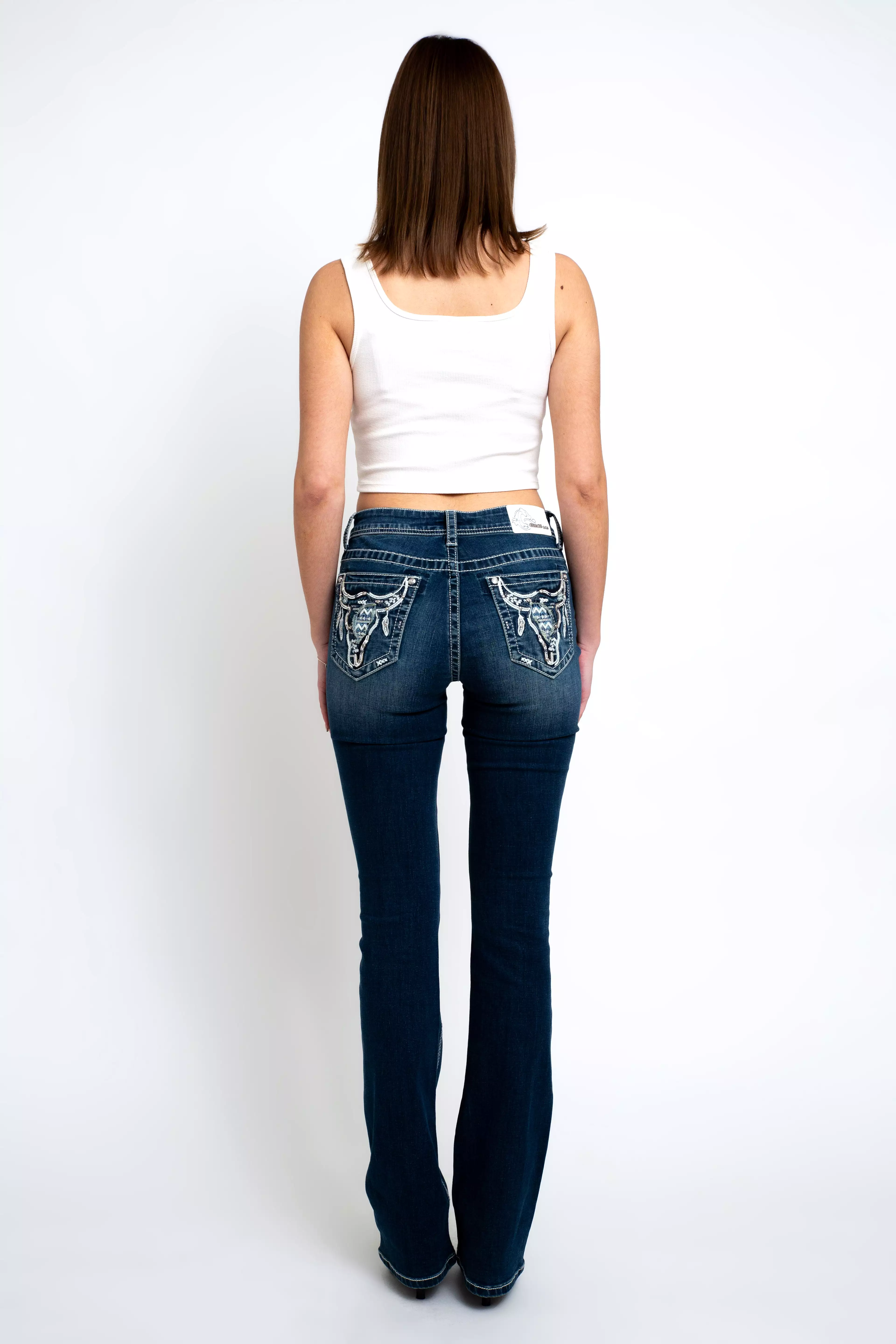 Steer Head Modify Embellished Mid Rise Bootcut Jeans