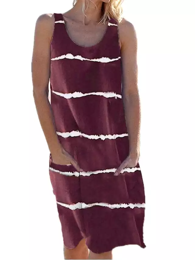 Stylish Sleeveless Striped Shift Midi Dress for Women