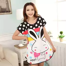 Summer Cute Cartoon Women Sleepwear Thin Short Sleeve Printing Nightdress Women's Nightgown Sleepwear Night Dress Loungewear X44