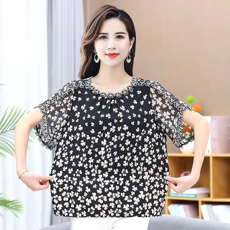 Summer Fashionable Printing O-neck Short Sleeve Blouse Ladies M S4962567