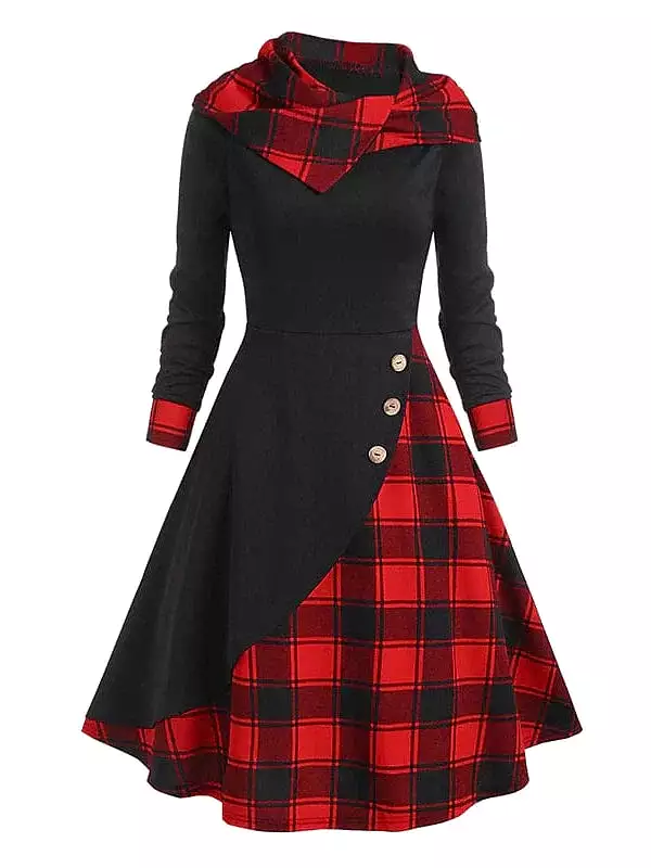 Tartan Hooded Midi Dress for Women