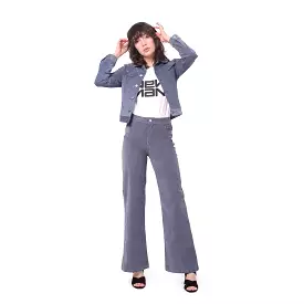 VELVET FLARED TROUSER GREY