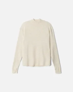 Waffle Mock Neck Pullover - Ivory Combo