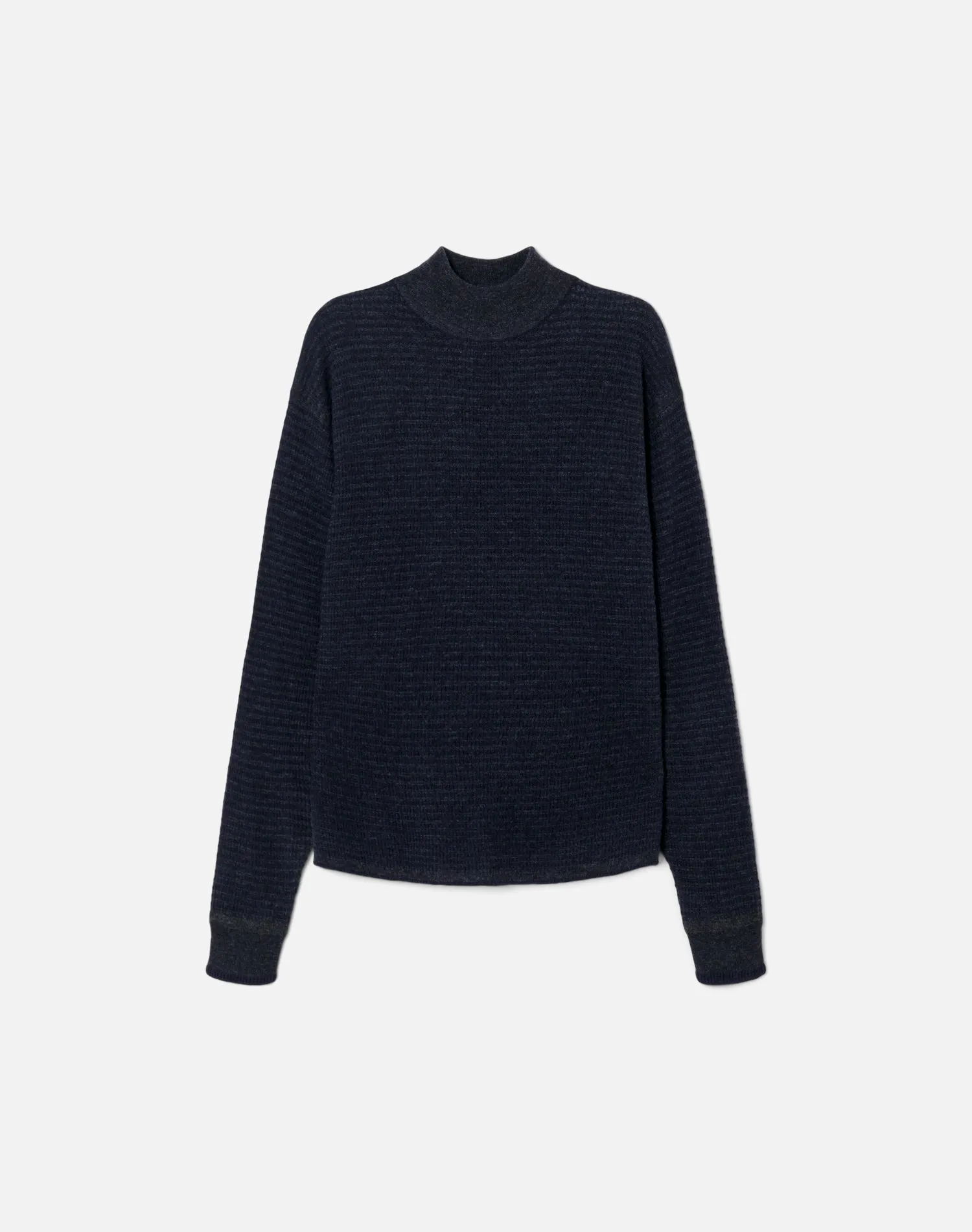 Waffle Mock Neck Pullover - Navy Combo