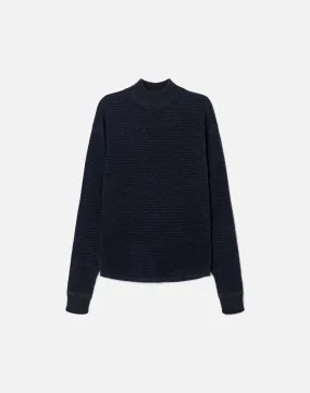 Waffle Mock Neck Pullover - Navy Combo