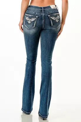 Wing Modify Embellishment Mid Rise Bootcut Jeans