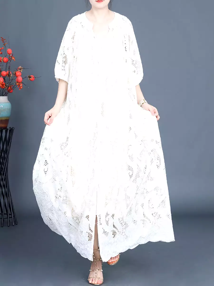 Women Summer Artsy Cutout Lace Maxi Dress KL1050