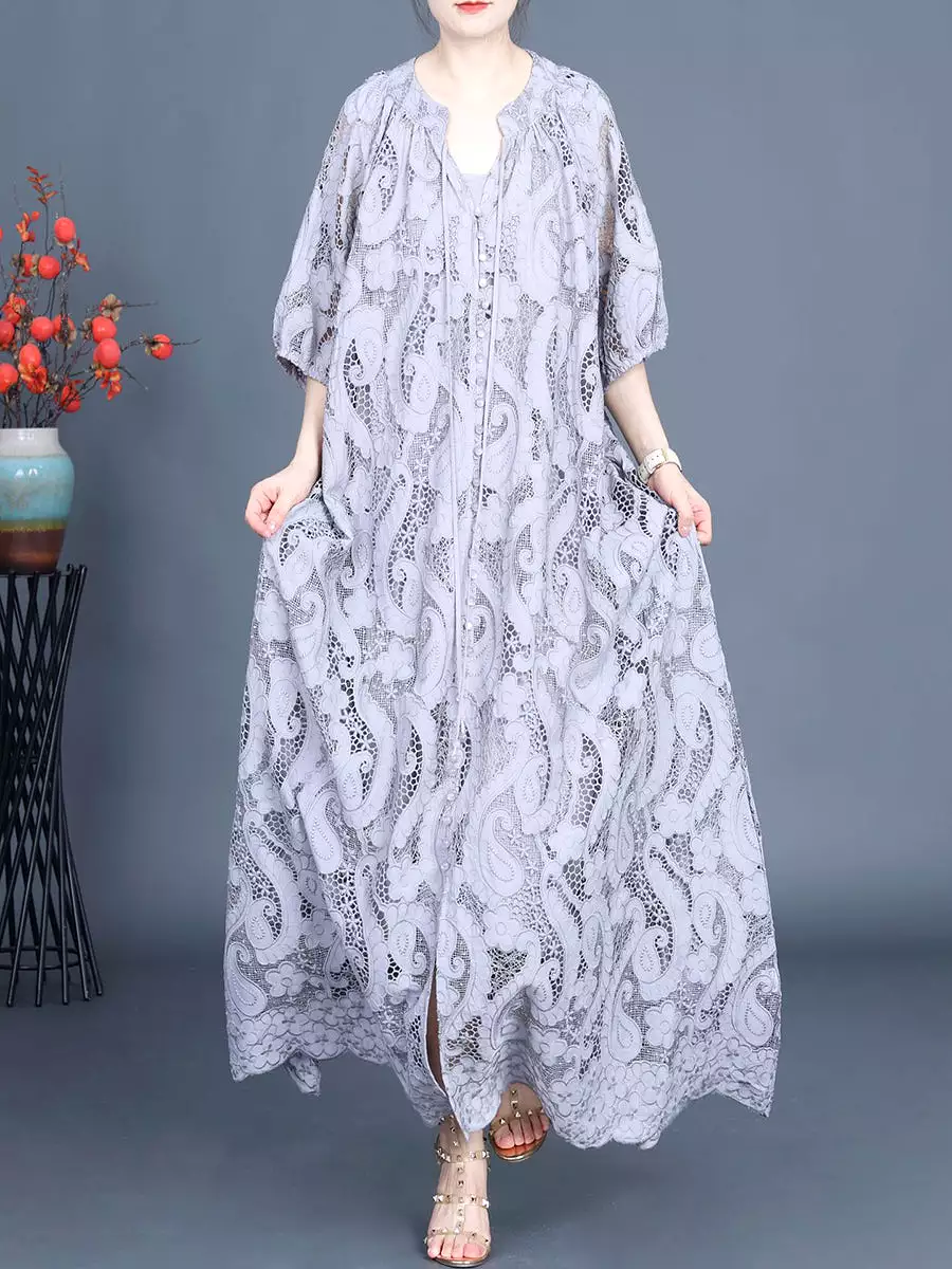 Women Summer Artsy Cutout Lace Maxi Dress KL1050