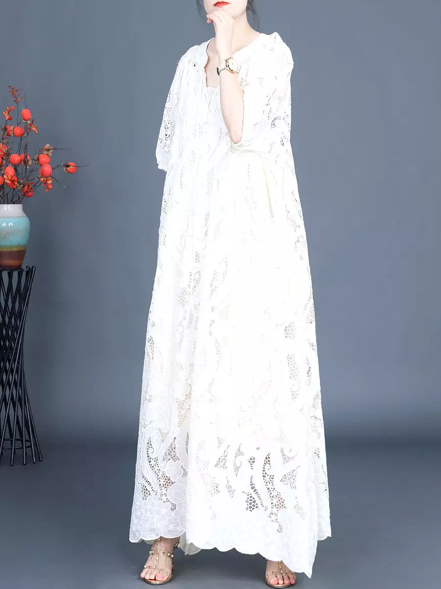 Women Summer Artsy Cutout Lace Maxi Dress KL1050