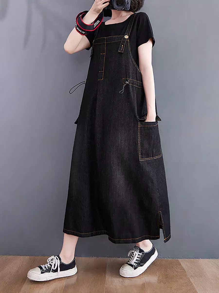 Women Summer Casual Solid Denim Vest Dress CO1021