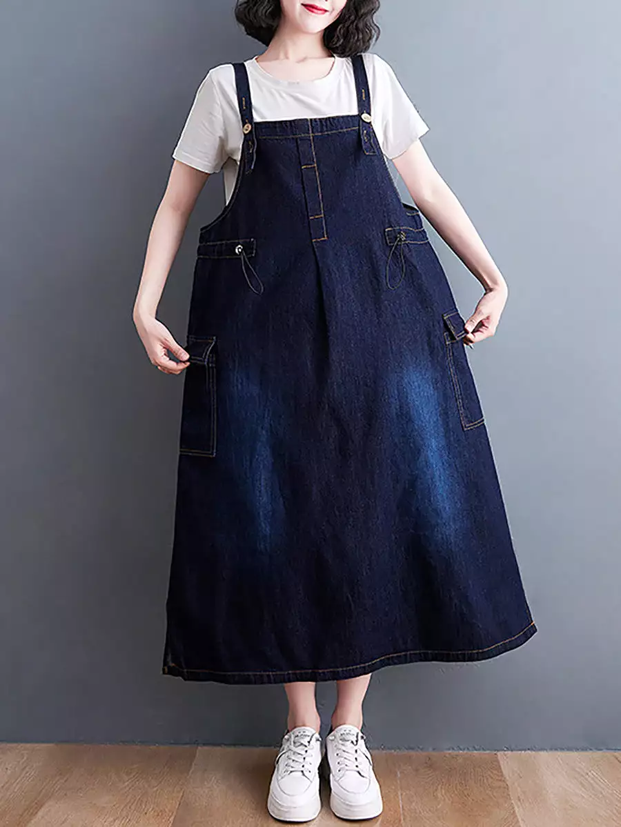 Women Summer Casual Solid Denim Vest Dress CO1021