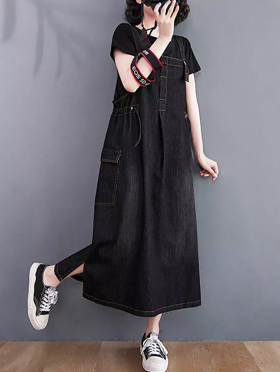 Women Summer Casual Solid Denim Vest Dress CO1021