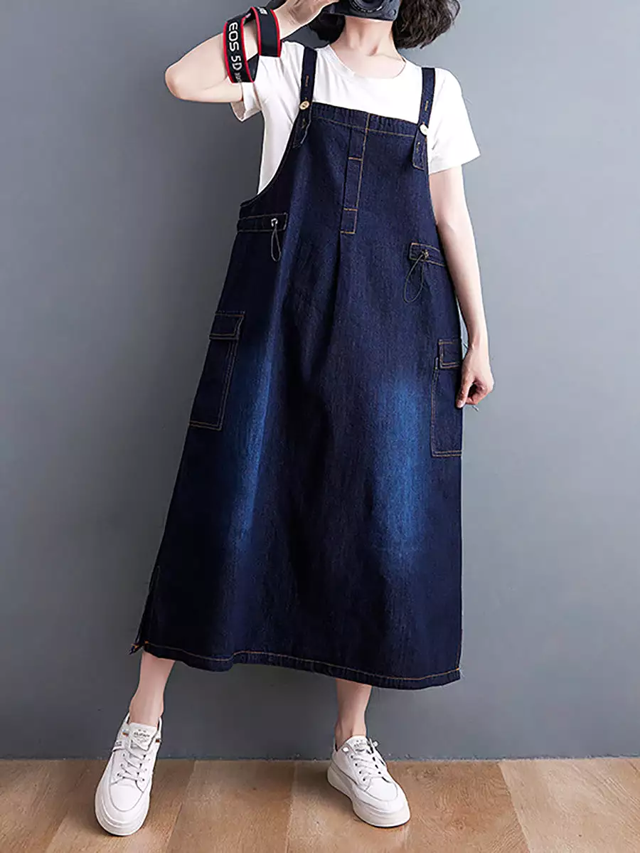 Women Summer Casual Solid Denim Vest Dress CO1021